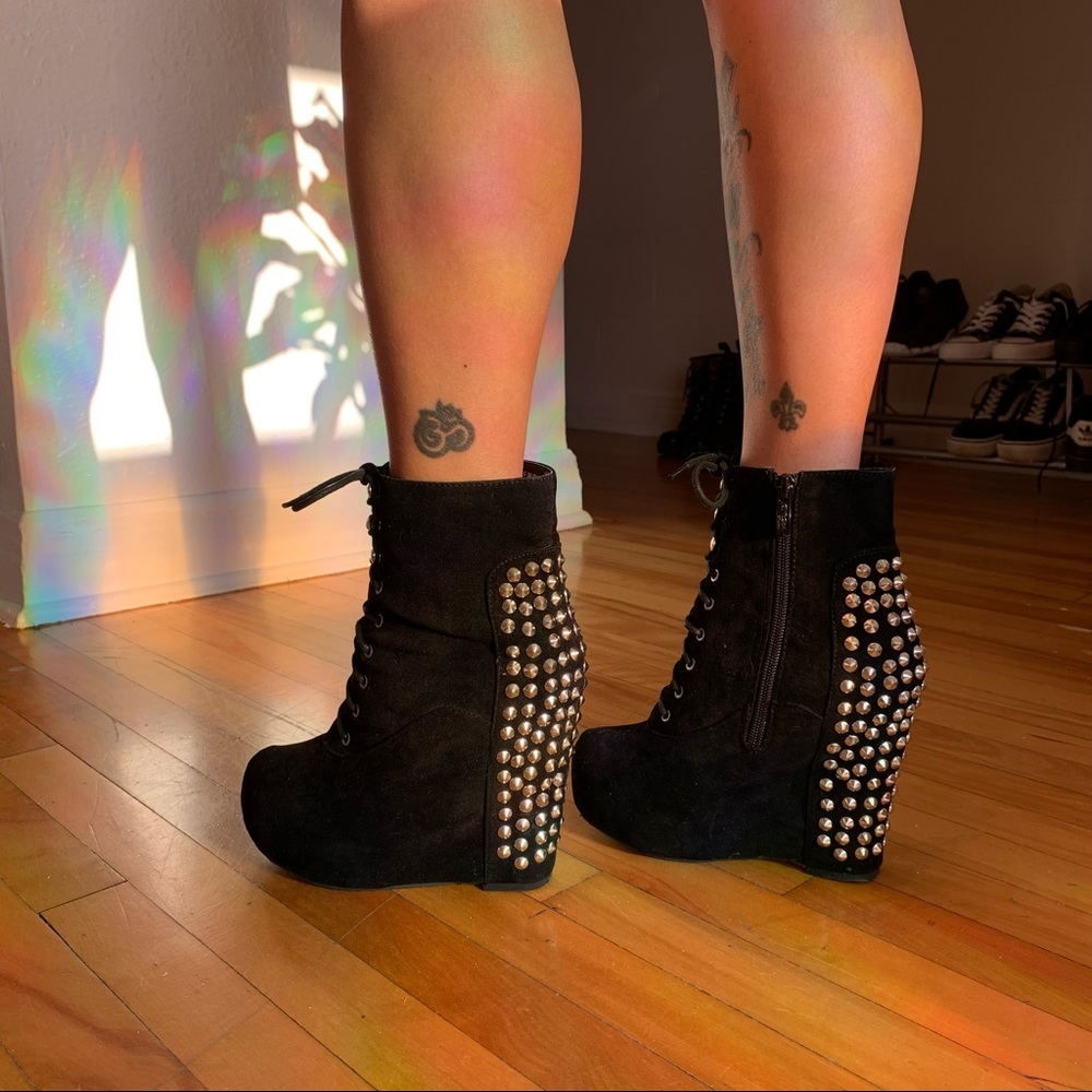 Studded Black Wedges